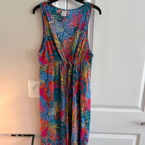 Kona Sol Multi Tropical Print Sleeveless Maxi Duster Swim Coverup - SZ L/XL